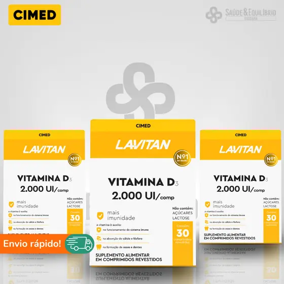 Lavitan Vitamina D 3 2000UI 30 Comprimidos Revestidos Colecalciferol Adulto Idoso Sem Açúcar Lactose