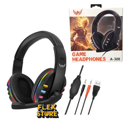 Fone de Ouvido Gamer com Fio Altomex A-308 RGB – Headset com Microfone Luz LED para PC, PS4, Xbox e Celular