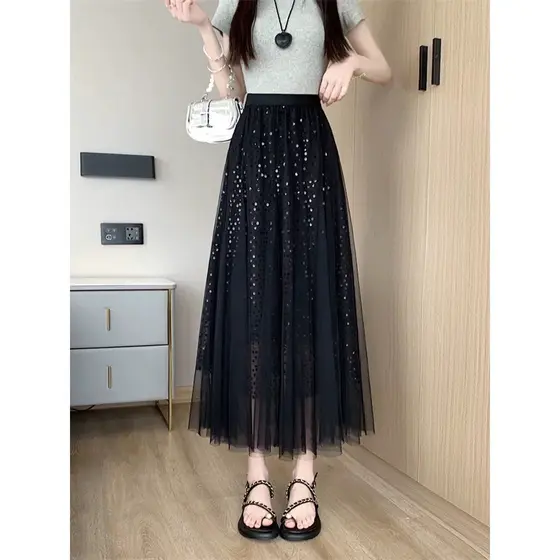 Saia de Tule com Paetê de Melhor Qualidade Saia Longa de Brilho WK-82