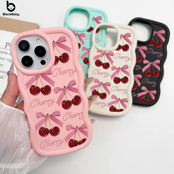 SoftCase Para iPhone 13 12 11 16 17 15 14 Pro Max XR 17Air Macaron Cor Caso De Telefone Móvel Rosa Cereja BBC