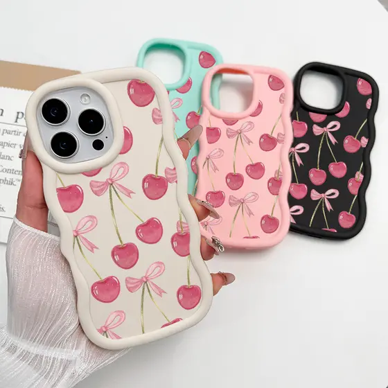 Capa Para iPhone 13 12 11 16 Ar 17 15 14 Pro Max XR XSMax Macaron Cor Silicone De Telefone Grandes Cerejas BBC
