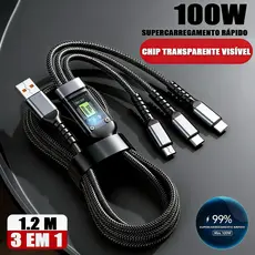 Carregamento Super Rápido 100W Transparente Luminoso 3 Em 1 Micro USB Tipo C IOS Cabos Trançados Anti-Quebra BBC