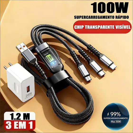 3 Em 1 Cabo Trançado Carregador Super Rápido 240W Adaptador USB Para Android Tipo C Adaptadores Micro IOS BBC