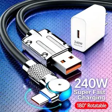 Carregamento Rápido 180 ° Rotação 1.2M Micro USB Tipo-C iOS Cabo Indicador LED De Silicone Adaptador De Carregador 240W