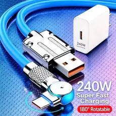 Carregador Super Rápido 240W 180 ° Cabo De Rotação Para Cabos Giratórios iOS Type-C Micro USB 1.2M BBC