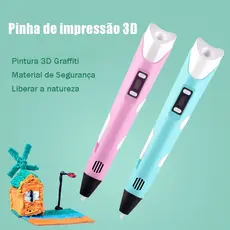 Caneta Impressora 3d Infantil Pintura Desenho 3D DIY Refil Filamento Plástico Seguro e Divertido