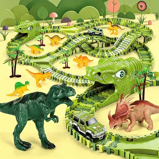 Pista Ferroviária De Dinossauro Educacional Infantil Com Brinquedo De Acrobacias , Luz E Som