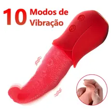 10 Vibrador De Língua De Lamber Cor-De-Rosa Realista Speed Para Estimulação De clitoris De Mamilo
