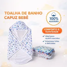 Toalha de Banho com Capuz Bebê 100% Algodão Malha Menino Menina Grande Macia Estampada Avulso