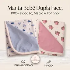 Manta Bebê Cueiro Dupla Fase Estampada Baby enxoval Bebe 100% Algodão 90X90 Menino Menina Rosa Azul