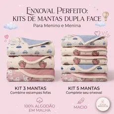 Kit 3 ou 5 Mantas Bebê 100% algodão Super Macia Enxoval Infantil Menino Menina Cueiro Baby Naninha