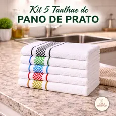 Kit 5 Toalhas de Louças Panos Pratos Limpeza Grande Algodão Felpuda Algodão Multiuso Cozinha 45x70cm