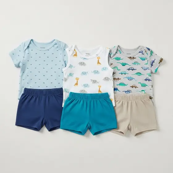 Body De Manga + Shorts Menino Para Bebê Infantil Algodão Premium Estampado P M G GG