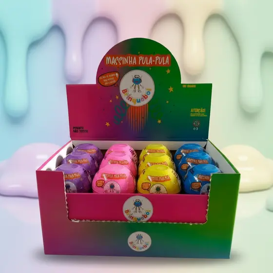 Kit 48 | 40 | 36 | 30 | 24 Massinha Pula-Pula 100g - pula muito - Brinquebol - Funny-Lab