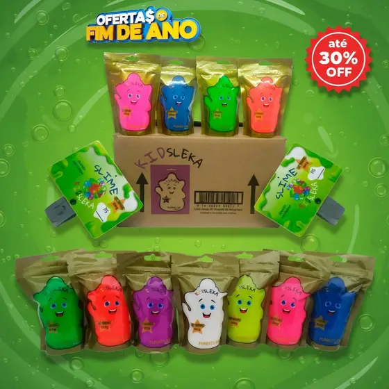 30 | 35 | 40 | 48 | 60 Slimes Kidsleka 180g várias cores - Caixa - Funny-lab - Slekids - Brinquebol