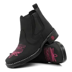 Bota Botina Texana Feminina Country Bordada Cano Curto