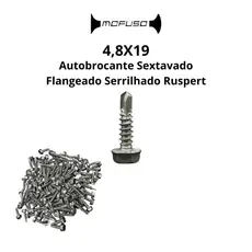 Parafuso Autobrocante 4,8x19 Sextavado Flangeado Serrilhado Ruspert Aço Carbono Ponta Broca