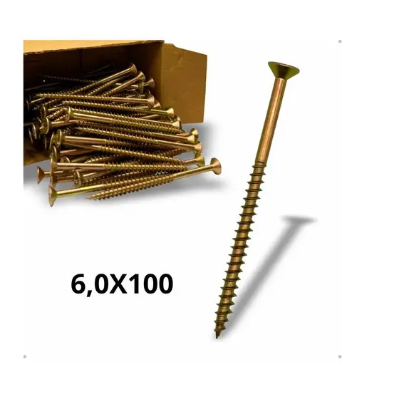 Parafuso Chipboard Cabeça Chata Madeira Philips 6,0x100mm Estrutural Reforçado Escolha 100 250 Peças