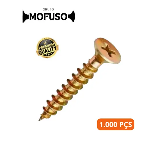 Parafuso Chipboard Cabeça Chata Philips 3,5x25mm Bicromatizado Madeira MDF Móveis Caixa 1000 Peças