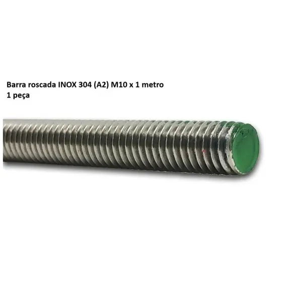 Barra Roscada Inox 304 A2 M10 x 1 Metro Rosca Soberba Total Parafuso Fixação Náutica Industria