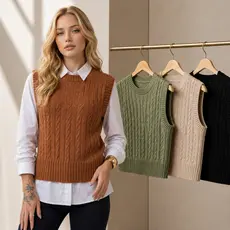 Colete Blusa Feminina Elegante Regata Colete Tricot Tranças Terceira Peça Roupa Feminina Estilosa Versátil Moderna