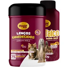 Kit Banho Seco Talco e Lenço para Cães e Gatos