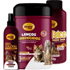 Kit Banho Seco Talco, Lenço e Deo Colônia 110ml para Cães e Gatos