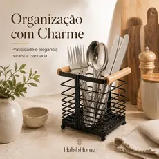 Porta Talher Madeira e Ferro • Organizador de Talheres para Cozinha, Mesa Posta e Churrasco Rústico