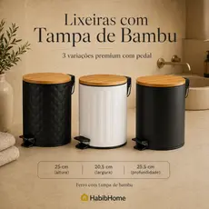 ✅ Lixeira 5L com Pedal e Tampa de Bambu | Ferro Premium | Moderna p/ Banheiro e Cozinha🔝
