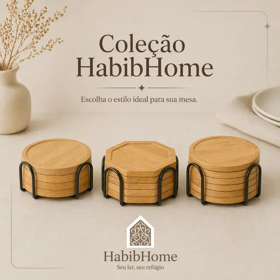 Kit Porta Copos De Bambu 4 E 6 Unidades Com Suporte Redondo E Octogonal Premium Decorativo Elegante