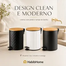 Lixeira de Pedal Fosca 5L com Tampa de Bambu Premium para Banheiro, Cozinha e Lavabo