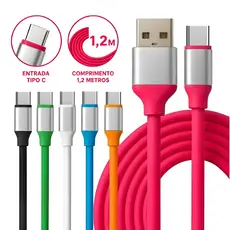 Cabo USB Tipo C, Carregador  4 Unidades Resistente Emborrachado Colorido e Turbo
