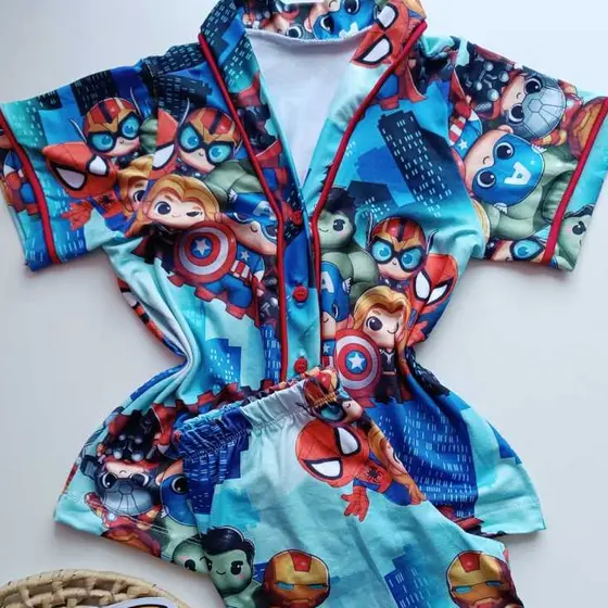 Pijama Infantil Masculino Vingadores Baby Americano Blusa e Short Envio Rápido