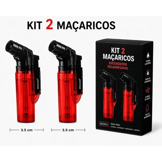 Kit 2 Maçaricos Recarregáveis Portátil Melhor Custo Benefício SEM GAS