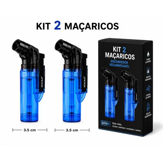 Kit 2 Maçaricos Recarregáveis Portátil Melhor Custo Benefício SEM GAS