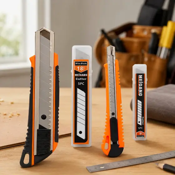Kit 4 Peças Estiletes Profissionais com Trava + Refil de Lâminas 9mm e 18mm Multiuso