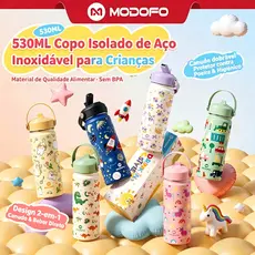MODOFO 18OZ/530ML Garrafa térmica de água Infantil Menino Menina Personalizado Thermos Com Canudo