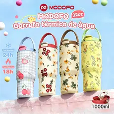 MODOFO Garrafa térmica de água 1 litro grande Copo Termico De Agua Com Canudo Tampa Alça 1000ml