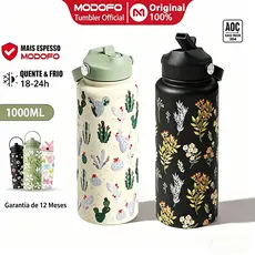 MODOFO Garrafa térmica de água 1litro/32OZ grande Copo Termico De Agua Com Canudo Tampa Alça Escova para canudos