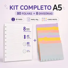 Refil 80 Folhas + Kit 8 Divisórias Compatível com Caderno Inteligente A4 A5 B5