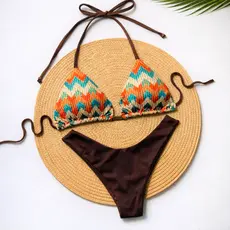Biquíni Feminino Estampado Calcinha Fio Dental Marrom – Conforto, Estilo Praia Verão