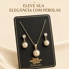 Conjunto Elegante Colar E Brinco Com Pingente de Pérola Folheado