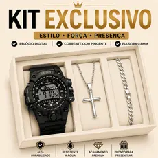 Kit Relógio Masculino Digital Esportivo Prova D’água + Corrente Cruz E Pulseira Luxo - Conjunto Masculino Para Presente