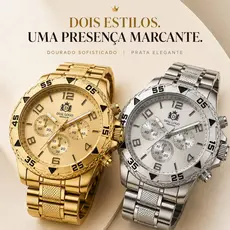 2 Relógios Masculino de Pulso Quartzo Luxo AÇO Casual dourado prata preto 2 Relógios Masculino de Pu