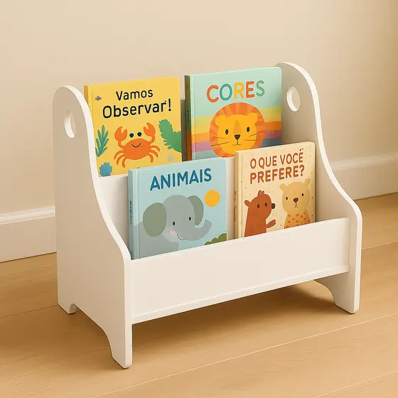 Porta Livros Infantil MDF para Quarto Montessori Cantinho Leitura Sala Brincar Organização Infantil