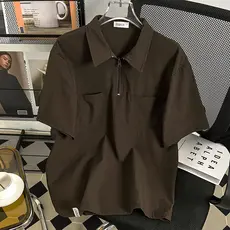Camisa polo americana com meio zíper masculina de manga curta verão na moda rufião bonito camisa polo solta Casual lapel
