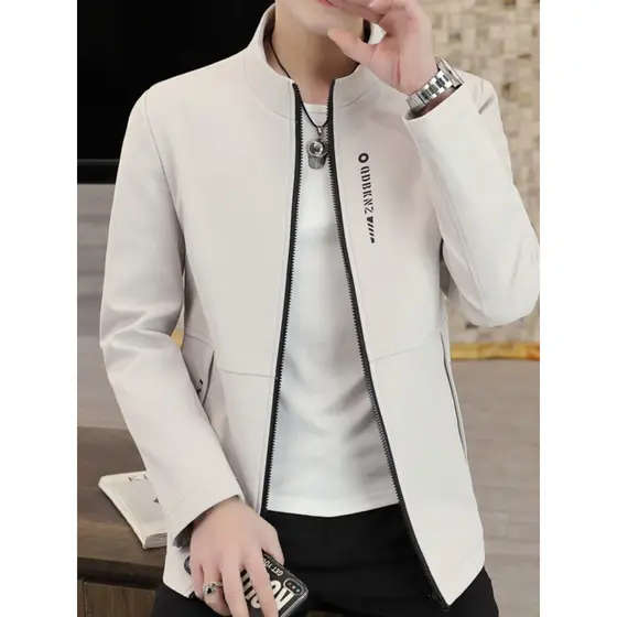 Primavera outono jaqueta masculina na moda versão coreana gola alta jaqueta fina Casual masculino topo fino-ajuste bonit