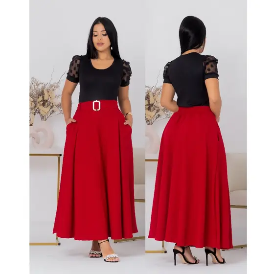 Saia Longa Feminina Elegante Sensorial com Bolsos – Moda Evangélica Igreja