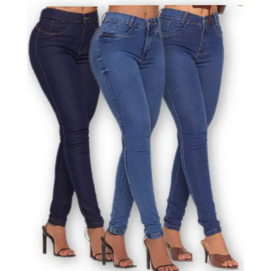 Calça Jeans Skinny Feminina Cintura Alta Levanta Bumbum Com Lycra Premium Elastano