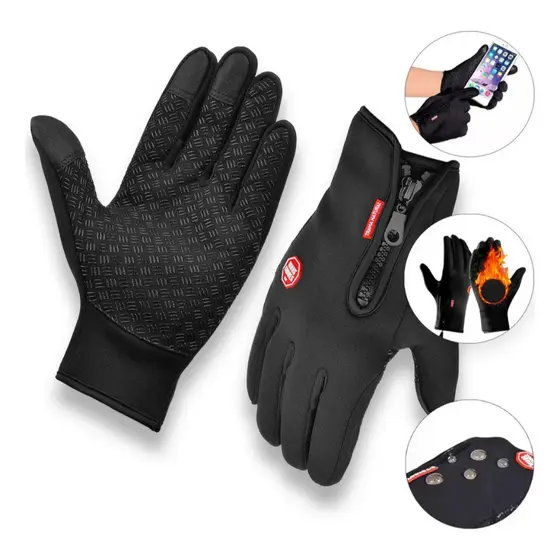 Luva Motoqueiro Impermeável Touchscreen, Luvas para Moto, Proteção Frio e Chuva, Zíper Ajustável, Alta Aderência Unisex